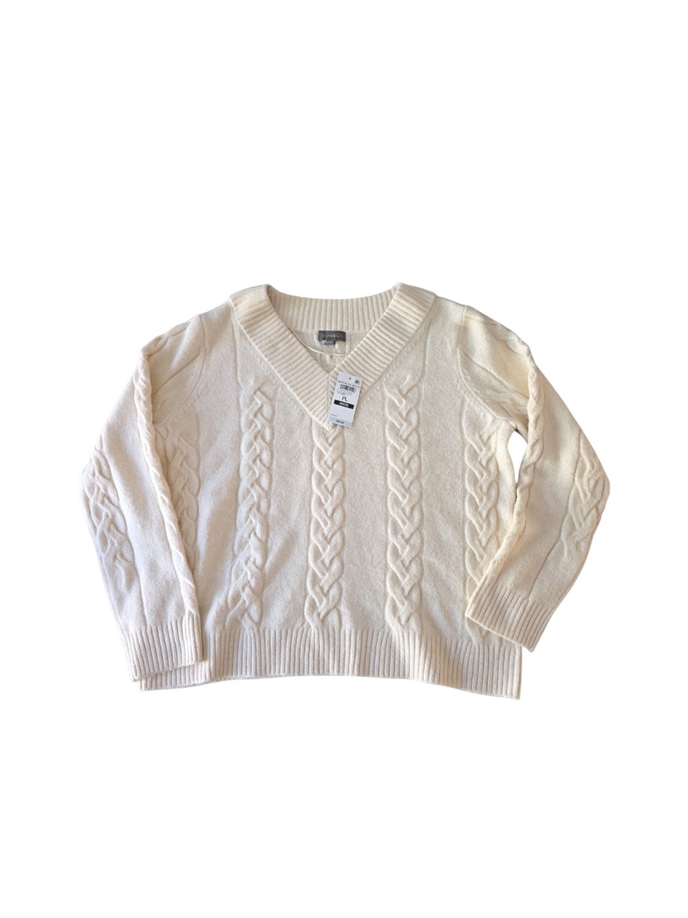 Style&Co Petite L Cable Knit Sweater NWT Ivory Cream